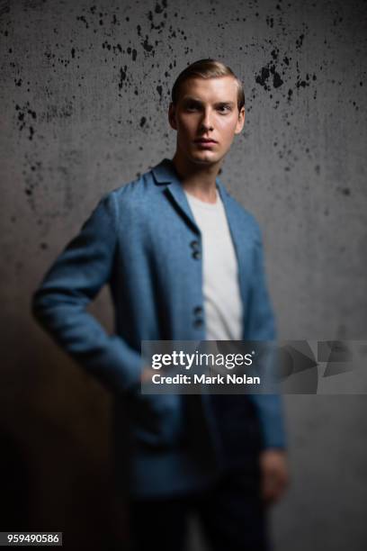 Model poses backstage ahead of the Justin Cassin show at Mercedes-Benz Fashion Week Resort 19 Collections at Carriageworks on May 17, 2018 in Sydney,...