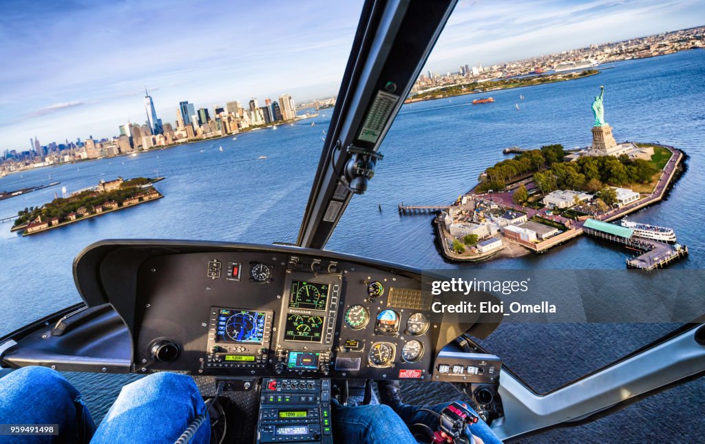 Helicopter flight in Liberty Island. New York. USA