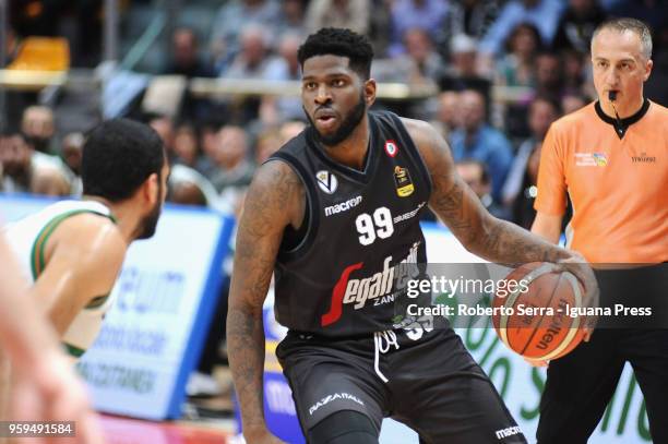 Jamil Wilson of Segafredo competes with Thomas Scrubb of Sidigas during the LBA LegaBasket match between Virtus Segafredo Bologna and Scandone...