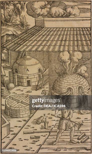 Oven for separating precious metals, used in Freiberg , engraving from De Re Metallica , by Georg Agricola, published in Basel in 1561.