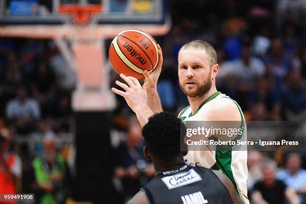 Marteen Leunen of Sidigas competes with Jamil Wilson of Segafredo during the LBA LegaBasket match between Virtus Segafredo Bologna and Scandone...