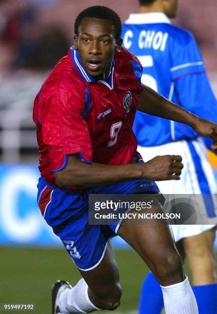 Paulo Cesar Wanchope of Costa Rica celebrates his second goal against South Korea during the semi-final of the Gold Cup in Pasadena, California, 30...