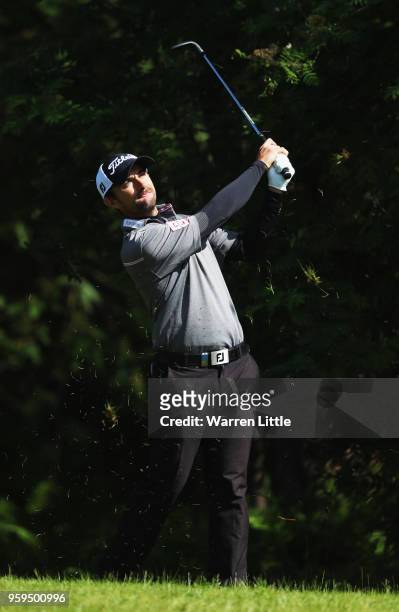Gary Stal of France plays his 2nd shot on the 7th hole during the first round of the Belgian Knockout at the Rinkven International Golf Club on May...