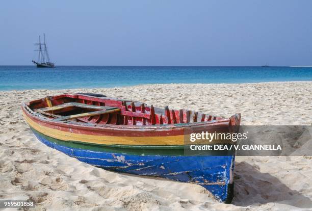 Boat on the beach of Santa Maria, Sal Island, Cape Verde.