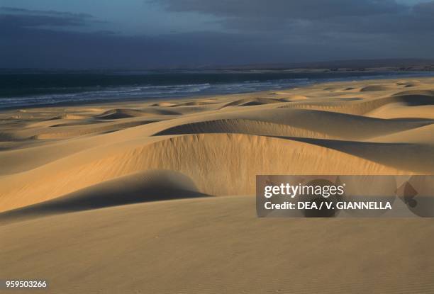 The sand dunes of Praia de Chaves, Boa Vista Island, Cape Verde.