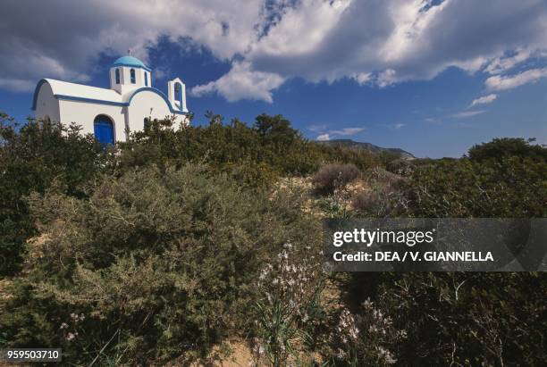 Church in the Maquis shrubland surrounding Lakki, Karpathos Island, Greece.