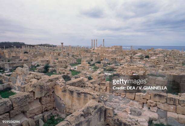 Ruins of the city of Sabratha , in the background the temple of Liber Pater, Libya, Roman civilization, 1st century BC-3rd century AD.