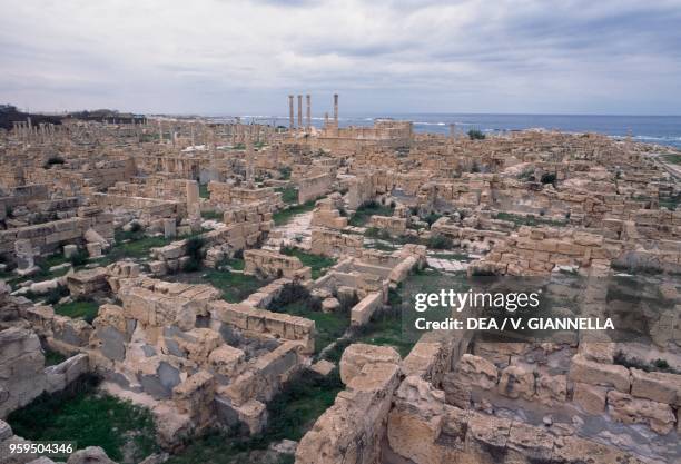 Ruins of the city of Sabratha , in the background the temple of Liber Pater, Libya, Roman civilization, 1st century BC-3rd century AD.