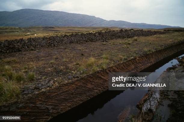 Peat bog in the vicinity of Cornamona, Connemara, County Galway, Ireland.