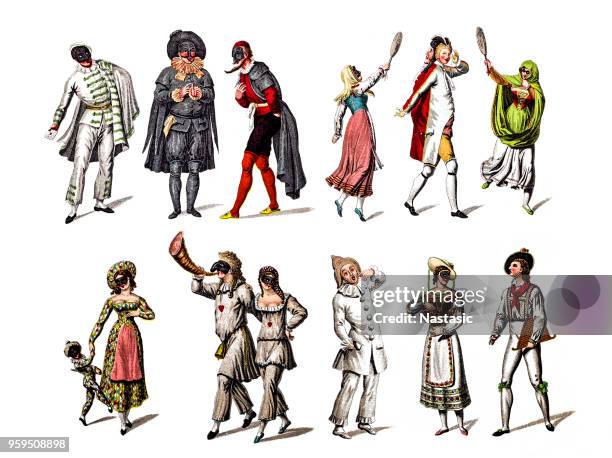 ilustraciones, imágenes clip art, dibujos animados e iconos de stock de carácter de la obra de comedia del arte - circus performer