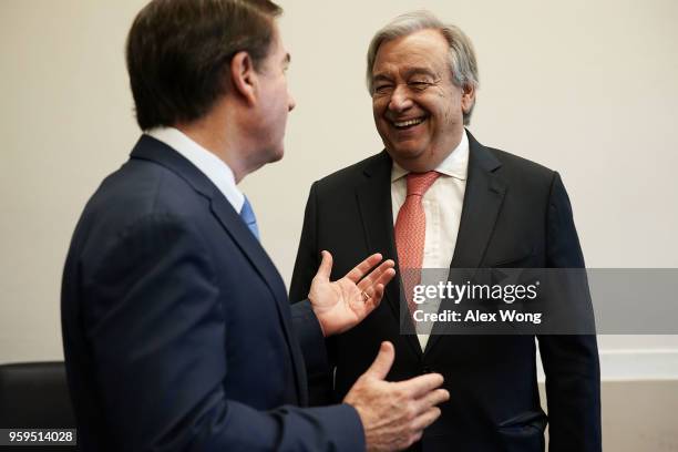 House Foreign Affairs Chairman Ed Royce greets United Nations Secretary General Antonio Guterres during a photo-op May 17, 2018 on Capitol Hill in...