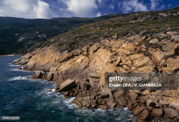 Granite rocks near the Caldane beach, Giglio island, Tuscan Archipelago National Park, Tuscany, Italy.