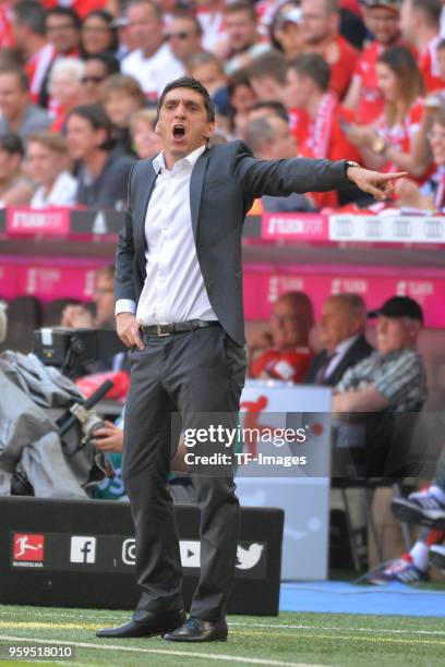 Head coach Tayfun Korkut of Stuttgart gestures during the Bundesliga match between FC Bayern Muenchen and VfB Stuttgart at Allianz Arena on May 12,...