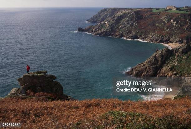 The granite cliffs at Porthcurno, Cornwall, United Kingdom.