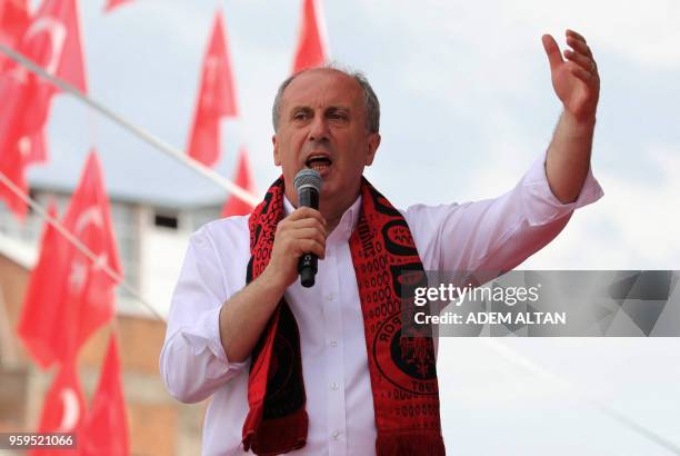 Presidential candidate of Turkey's main opposition Republican People's Party , Muharrem Ince, delivers a speech during an election campaign rally in...