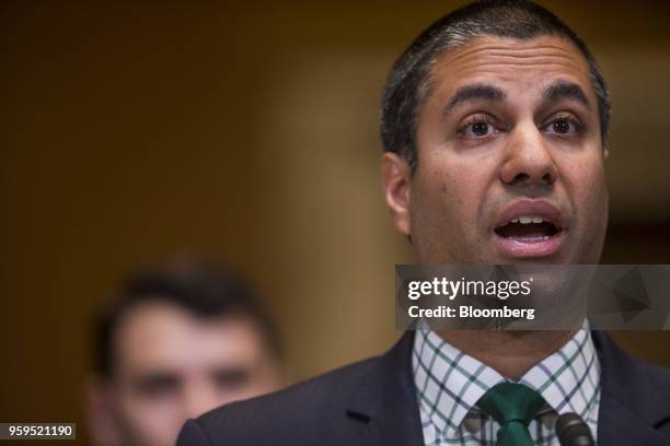 Ajit Pai, chairman of the Federal Communications Commission , speaks during a Senate Appropriations Subcommittee hearing in Washington, D.C., U.S.,...