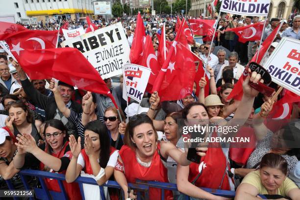 Supporters of Muharrem Ince, Presidential candidate of Turkey's main opposition Republican People's Party , cheer during an election campaign rally...