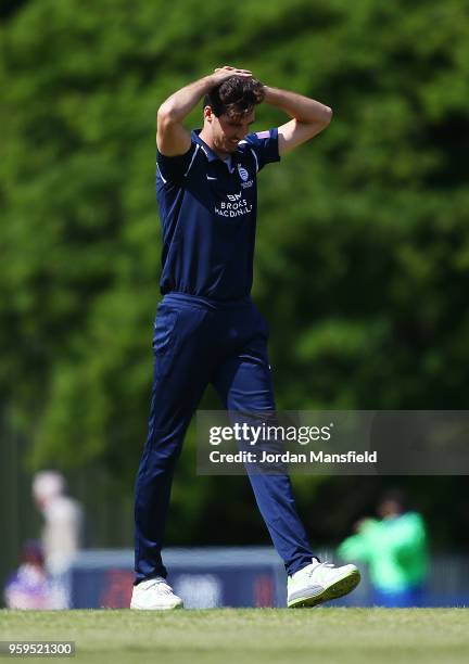 Steven Finn of Middlesex looks dejected during the Royal London One-Day Cup match between Middlesex and Essex at Radlett Cricket Club on May 17, 2018...