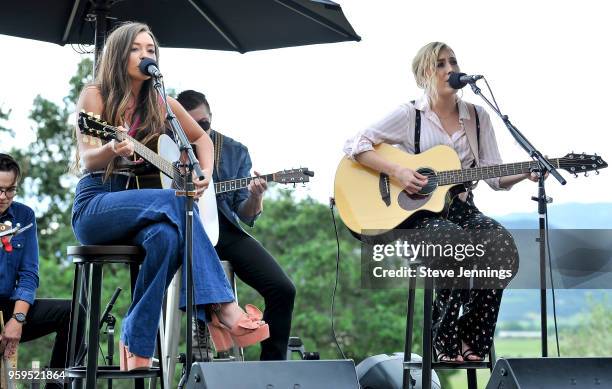 Singers Taylor Dye and Madison Marlow of Maddie & Tae perform on Day 2 of Live In The Vineyard Goes Country on May 16, 2018 in Napa, California.