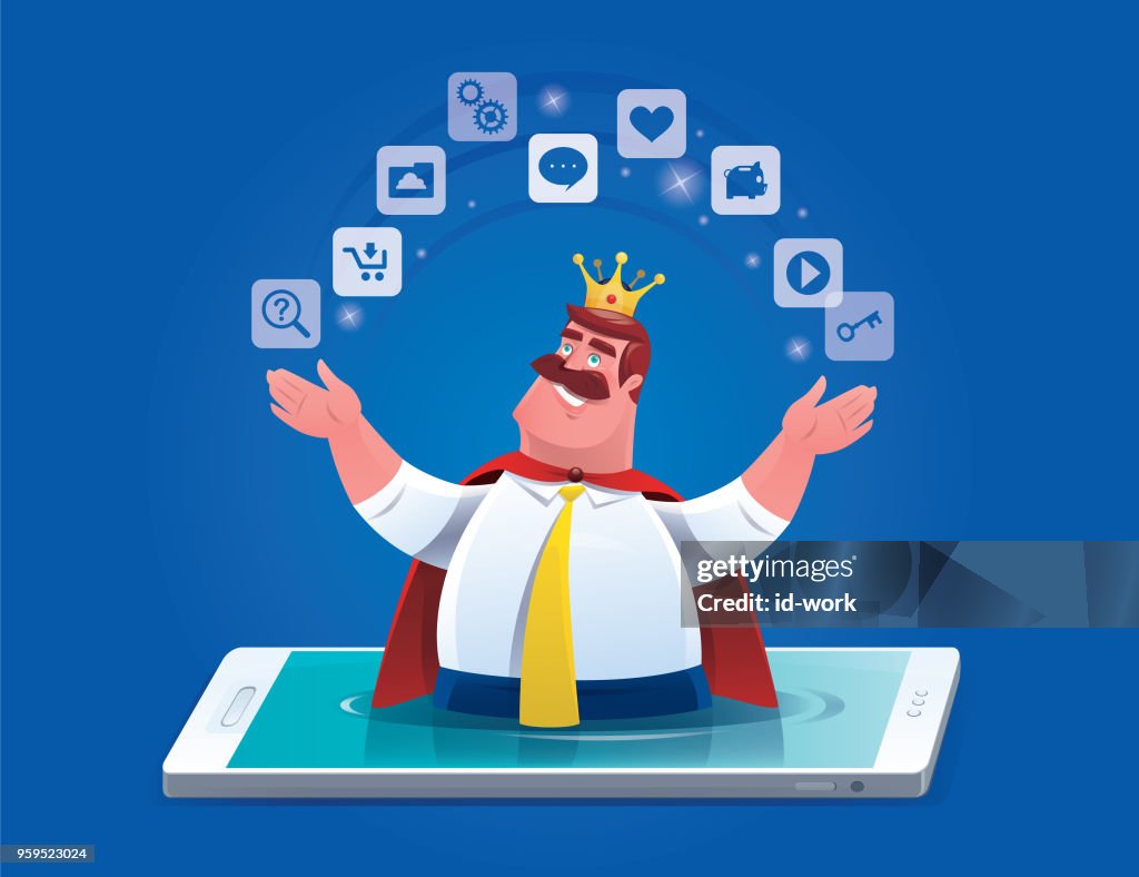Business king presenting with smartphone