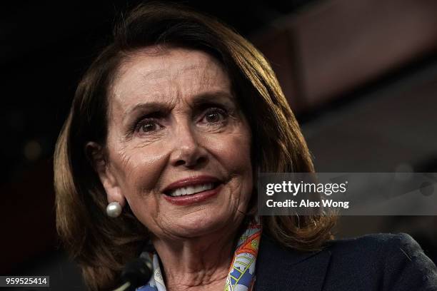 House Minority Leader Rep. Nancy Pelosi speaks during a weekly news conference May 17, 2018 on Capitol Hill in Washington, DC. Pelosi held her weekly...