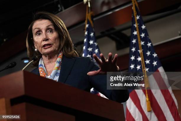 House Minority Leader Rep. Nancy Pelosi speaks during a weekly news conference May 17, 2018 on Capitol Hill in Washington, DC. Pelosi held her weekly...