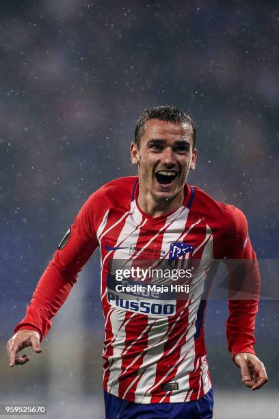 Antoine Griezmann of Atletico Madrid celebrates after scoring his team's second goal of the game during the UEFA Europa League Final between...