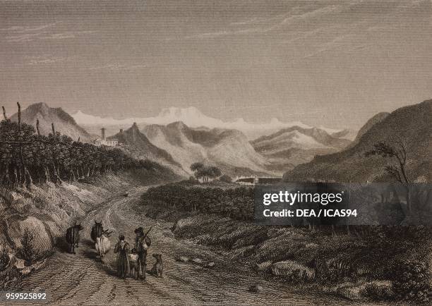 View of Como from the road to Erba, Italy, engraving by Edward Finden after a drawing by William Brockedon, from Illustrations of the passes of the...