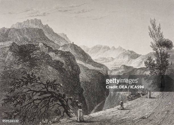 View of the Fersina Valley, between Trento and Pergine Valsugana, Italy, engraving by Edward Finden after a drawing by William Brockedon, from...