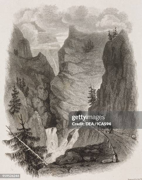 The entrance to a gallery on the Simplon Pass road, near Gondo, Divedro or Simplon Valley, Switzerland, engraving by Edward Finden after a drawing by...