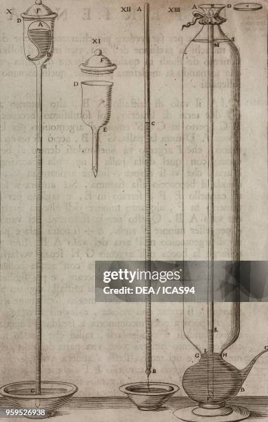 Instruments , copperplate engraving from Saggi di naturali esperienze fatte nell'Accademia del Cimento sotto la protezione del serenissimo principe...