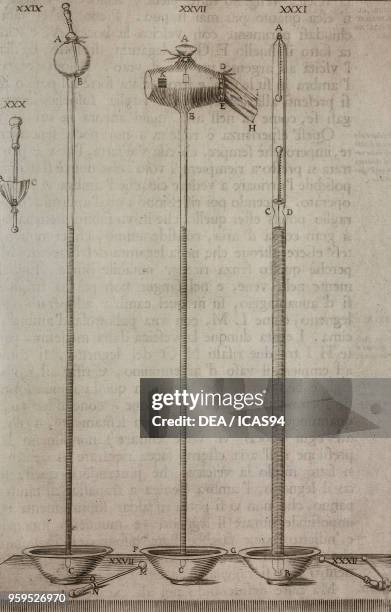 Instruments , copperplate engraving from Saggi di naturali esperienze fatte nell'Accademia del Cimento sotto la protezione del serenissimo principe...