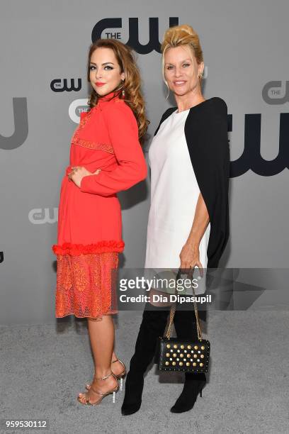Elizabeth Gillies and Nicollette Sheridan attend the 2018 CW Network Upfront at The London Hotel on May 17, 2018 in New York City.