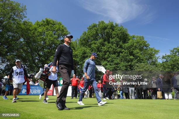 Thomas Pieters of Belgium walks down the fairway after taking his shot off the 1st tee during the first round of the Belgian Knockout at the Rinkven...