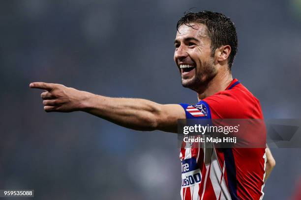 Gabi of Atletico Madrid celebrates after scoring a goal to make it 0-3 during the UEFA Europa League Final between Olympique de Marseille and Club...