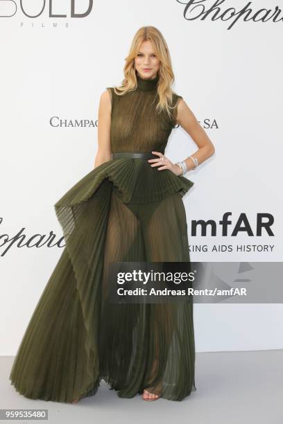 Model Nadine Leopold, wearing Elie Saab dress, arrives at the amfAR Gala Cannes 2018 at Hotel du Cap-Eden-Roc on May 17, 2018 in Cap d'Antibes,...