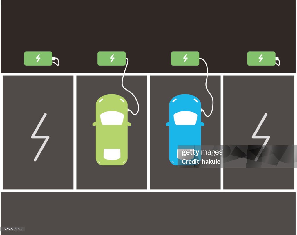 充電站用電動車, 頂部視圖, 向量圖示