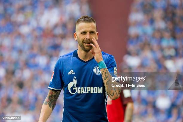 May 12: Guido Burgstaller of Schalke looks on during the Bundesliga match between FC Schalke 04 and Eintracht Frankfurt at Veltins Arena on May 12,...