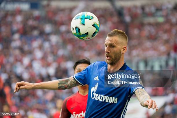 May 12: Guido Burgstaller of Schalke controls the ball during the Bundesliga match between FC Schalke 04 and Eintracht Frankfurt at Veltins Arena on...