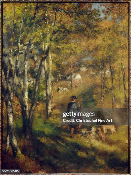 Jules Lecoeur and his dogs in the forest of Fontainebleau , Renoir Pierre Auguste , Museum of Art of Sao Paulo, France,.