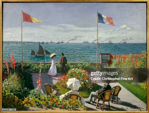 Claude Monet , Garden at Sainte-Adresse Oil on canvas 98 x 1,30 m, New York, Metropolitan Museum of Art.