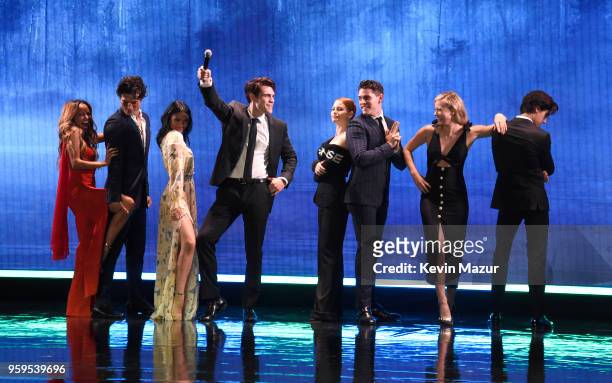 The cast of "Riverdale" speaks on stage during The CW Network's 2018 upfront at New York City Center on May 17, 2018 in New York City.