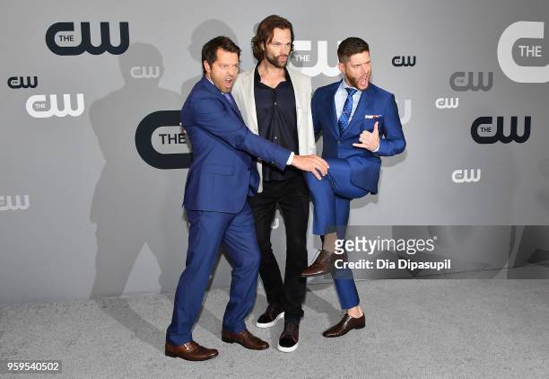 Misha Collins, Jared Padalecki and Jensen Ackles attend the 2018 CW Network Upfront at The London Hotel on May 17, 2018 in New York City.
