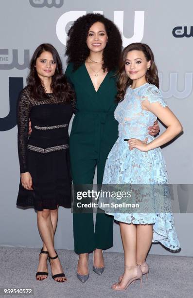 Actresses Melonie Diaz, Madeleine Mantock and Sarah Jeffery attend the 2018 CW Network Upfront at The London Hotel on May 17, 2018 in New York City.
