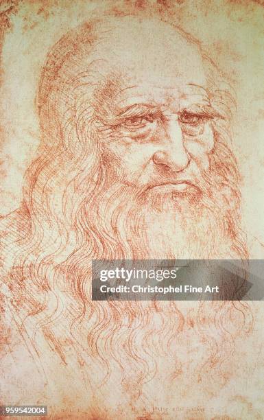 Leonardo Da Vinci , 'Portrait of a Man in Red Chalk', presumed Self-portrait, Red Chalk Drawing, Paris, Bibliotheque Nationale.