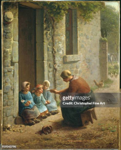 Becque, or Peasant giving food to her children , Millet Jean Francois , Museum of Fine Arts Lille, France.