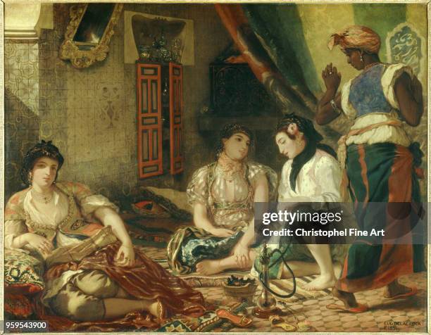 Eugene Delacroix , Women of Algiers in their apartment Oil on canvas 80 x 2,29 m, Paris Louvre Museum,.