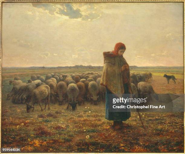 Bergere and her sheep called the great shepherdess 1864, Millet Jean Francois , Louvre Museum, France.