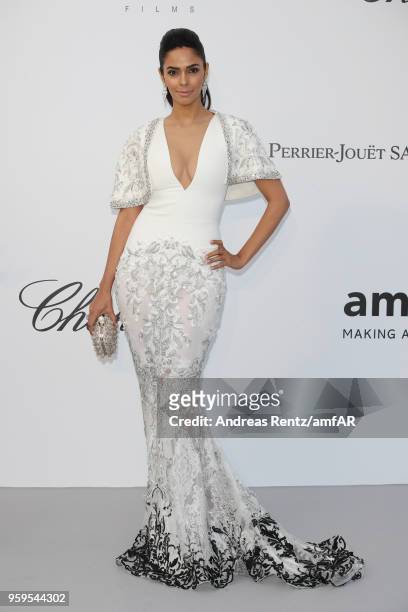 Mallika Sherawat arrives at the amfAR Gala Cannes 2018 at Hotel du Cap-Eden-Roc on May 17, 2018 in Cap d'Antibes, France.