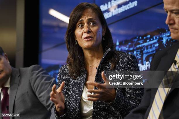 Niloofar Razi Howe, chief strategy officer of Rsa Security LLC, speaks during a Bloomberg Future of Cybersecurity conference in Washington, D.C,...